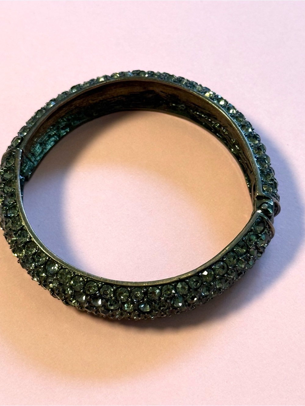Vintage Gunmetal Rhinestone Hinged Clamper Bracelet